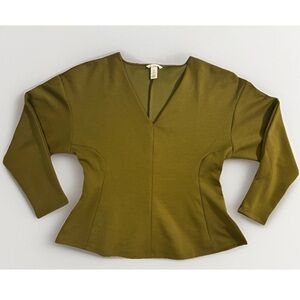 H&M Woman’s Green Long-Sleeve Peplum-Style Blouse Size L